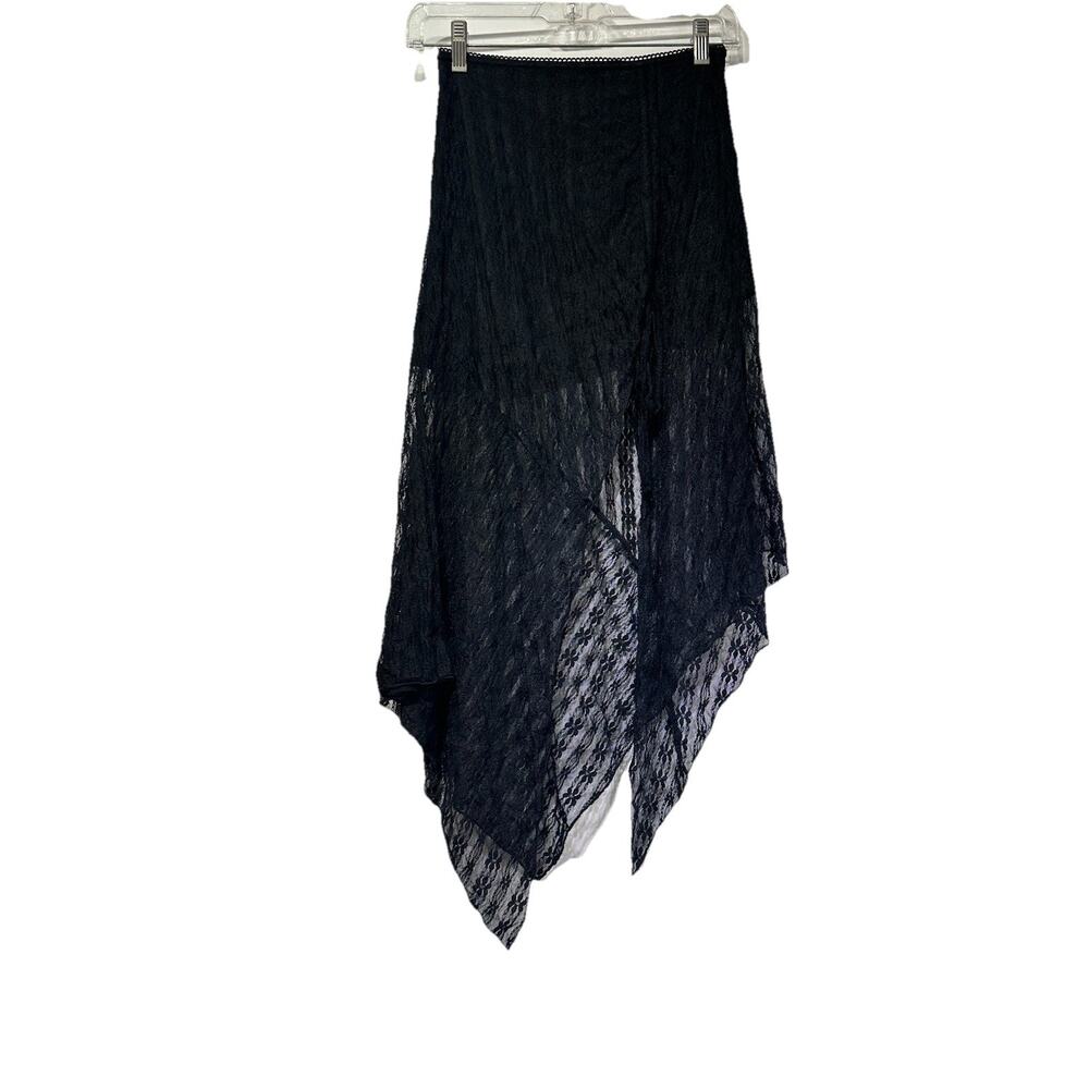 chrome riot Black Lace Asymmetrical Long Midi Skirt Size S